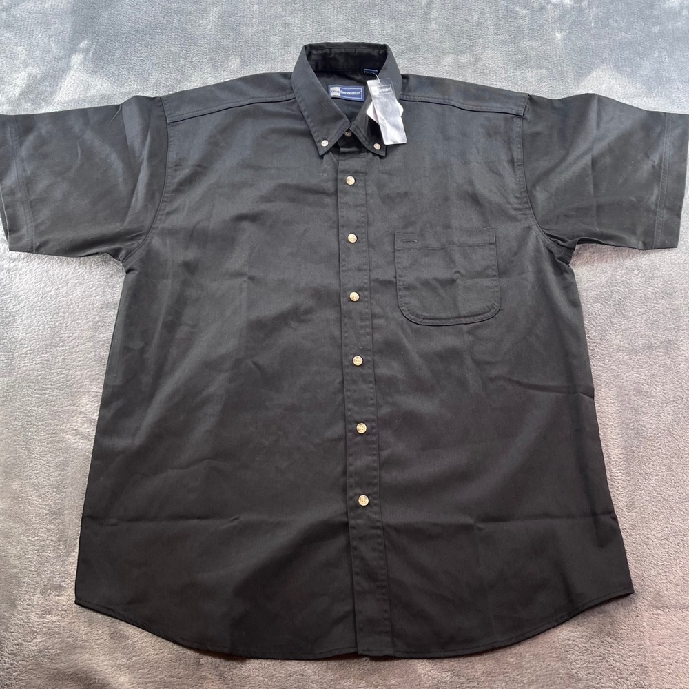NWT Blue Generation Mens L Black Short Sleeve Button Down Shirt Teflon Treated